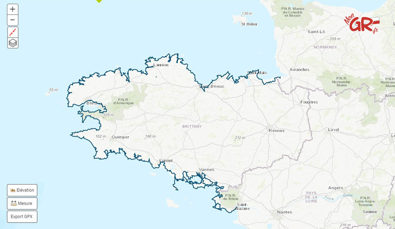 Carte du tracé GR34 entre le Mont-Saint-Michel et Saint-Malo